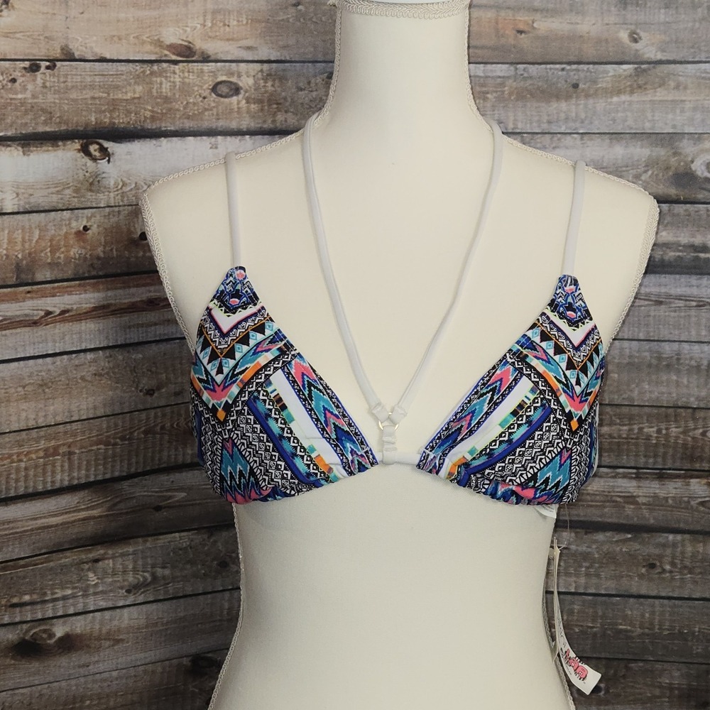 The Bikini Lab Tribal Geo Triangle Bikini‎ Top Women's LARGE Adjust. Straps NWT